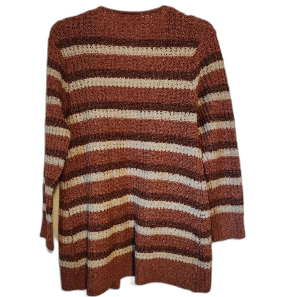 Amy Byer Girls Striped Open Front Cardigan Rust Brown Cream - Picture 2 of 6